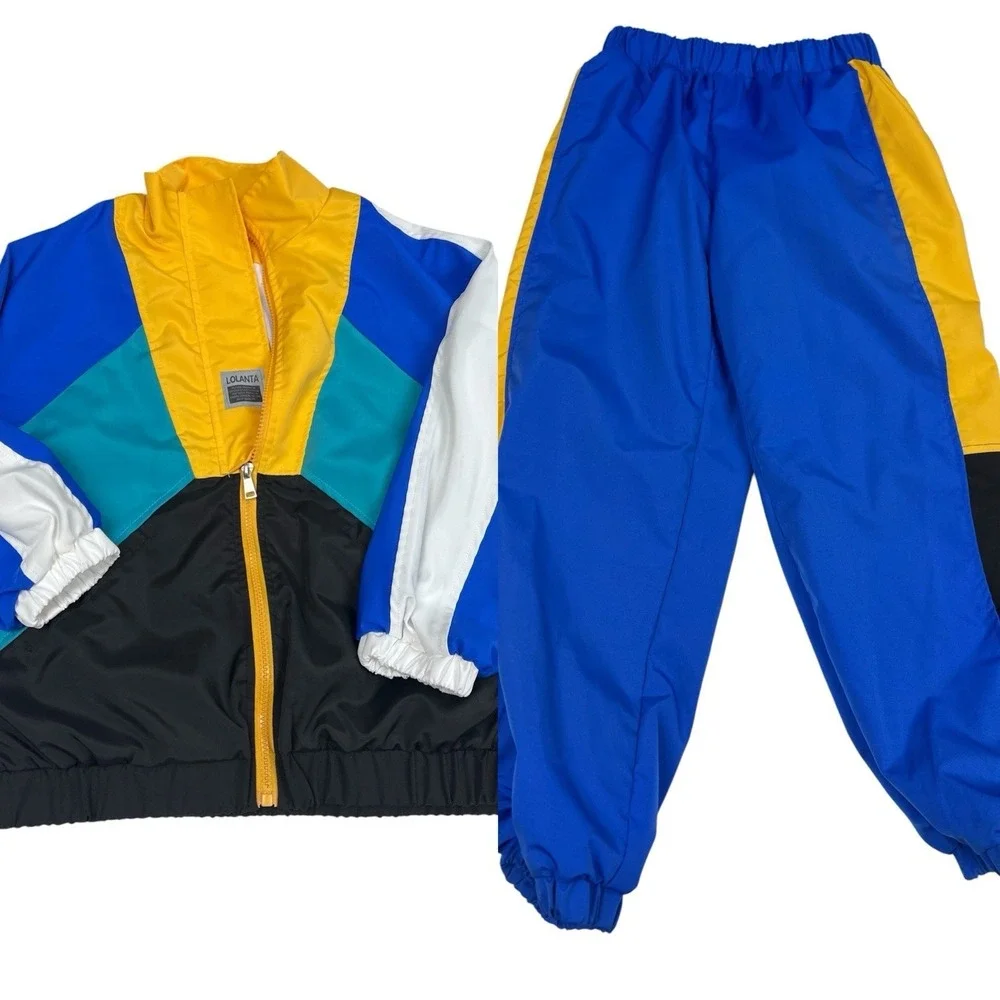 LOLANTA Boys' Girls' Color Block Jacket Track Pants Sets Hip Hop Dance Patchw...